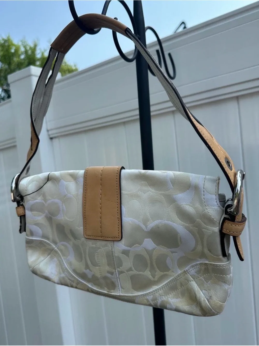 Coach Cream Signature Canvas Bee Accent Shoulder Bag